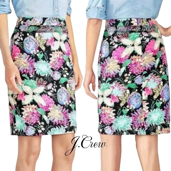 J.Crew vibrant floral stretch cotton sateen pencil skirt *shop@iamwarrior - Picture 3 of 14